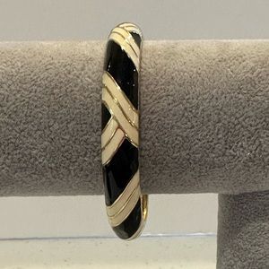 J. Crew Bracelet- Bangle style w/ hinged open Gold tone w/ black & white enamel
